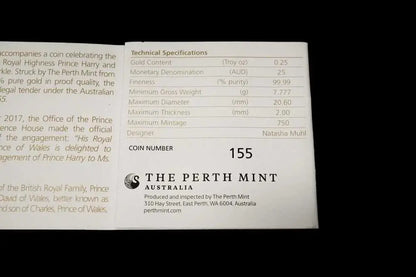 Perth Mint certificate of authenticity for 2018 Royal Wedding 1/4oz gold proof coin, coin number 155 | Koalaehub