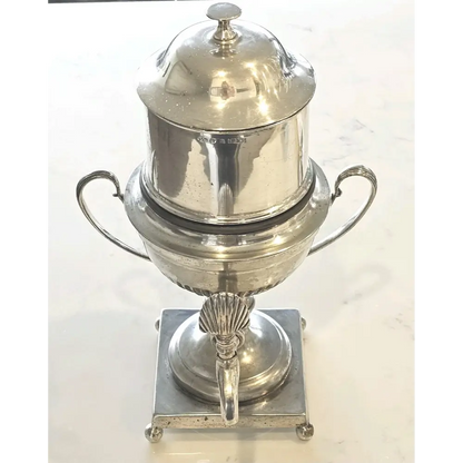 Vintage silver plated tea urn from T.W. & Sons, collectible centerpiece with a lid 