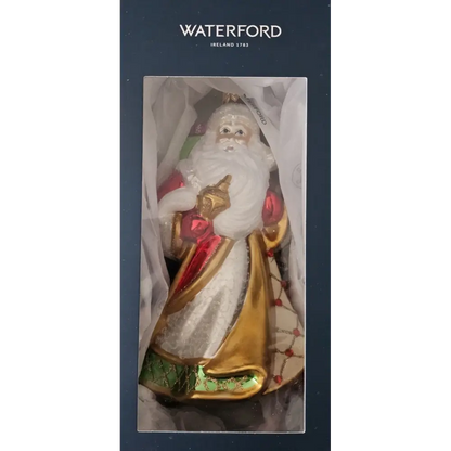 Decorative Santa Claus figure in a Waterford box on a white background