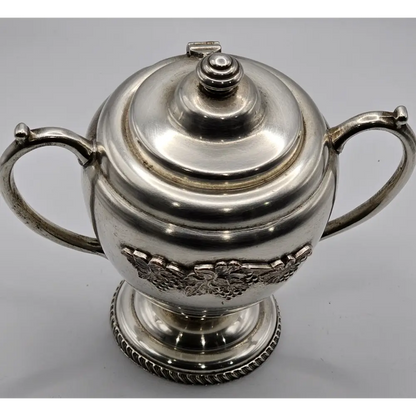 Top view of Royal Windsor silver sugar bowl showcasing detailed Art Deco design