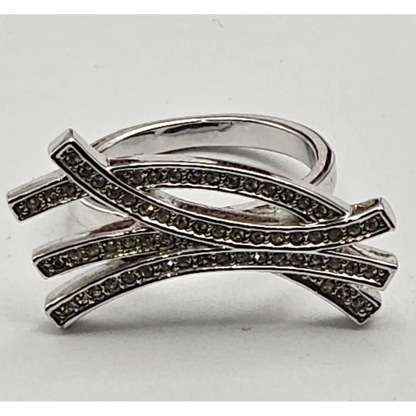 Silver ring with black gemstones