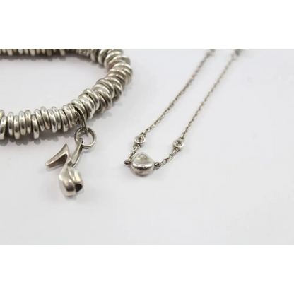 Silver bracelet and necklace with heart charm 