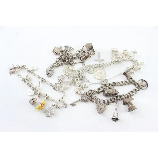 Collection of silver charm bracelets