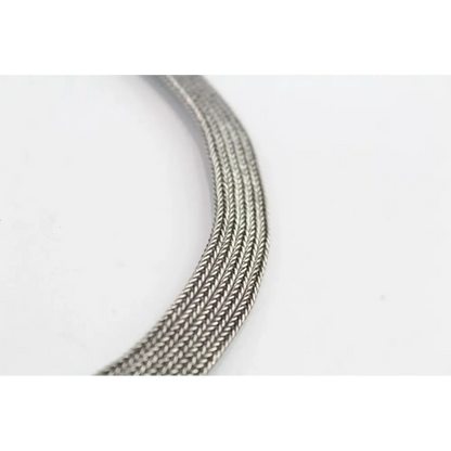 Close-up of a silver braided cord