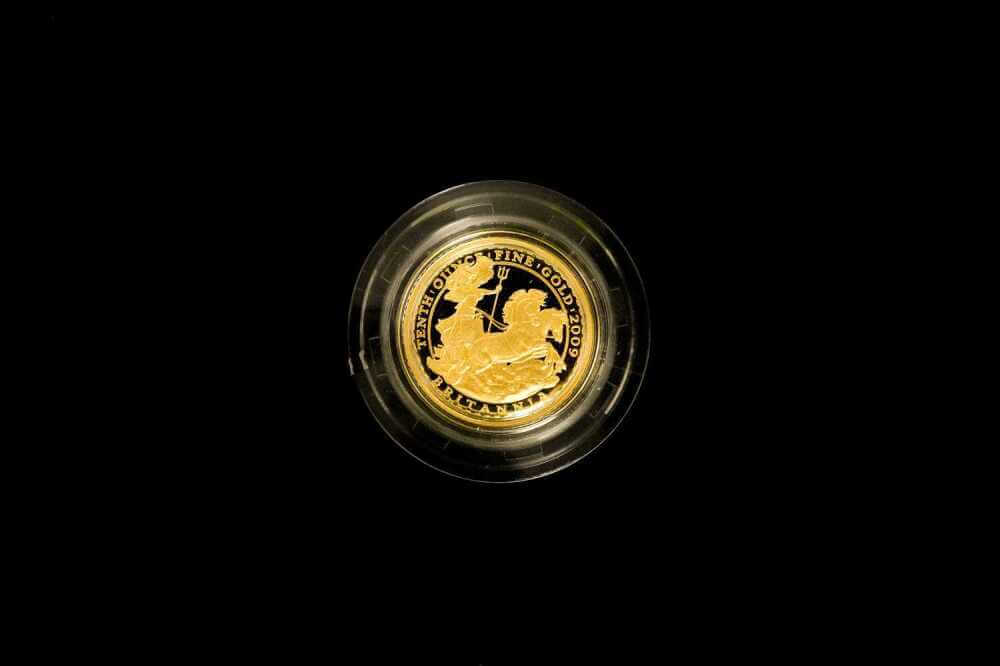 2009 UK Britannia £10 gold proof coin 1/10 oz Royal Mint reverse design
