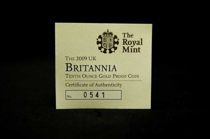 Royal Mint Britannia 1/10 oz gold proof coin certificate of authenticity
