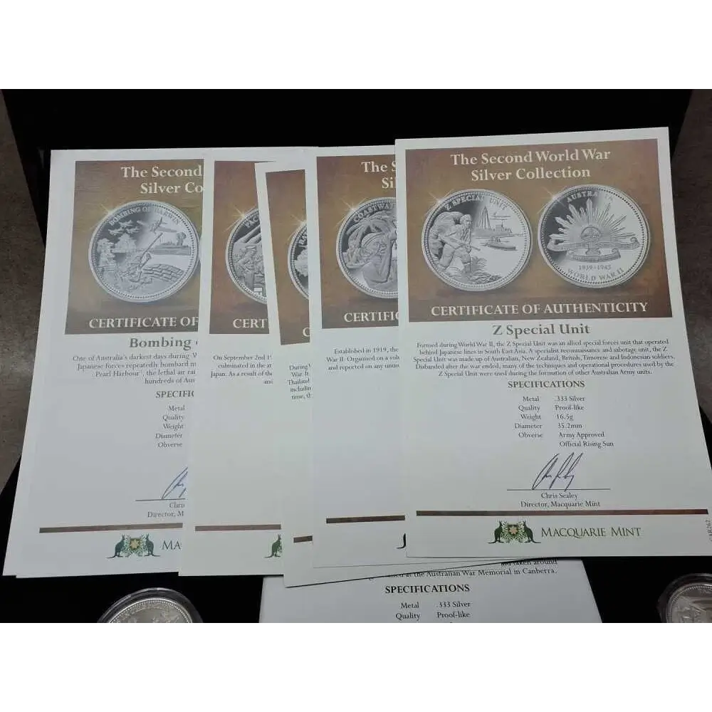 Macquarie Mint Coastwatchers silver medallion WW2 collection proof-like 333 silver