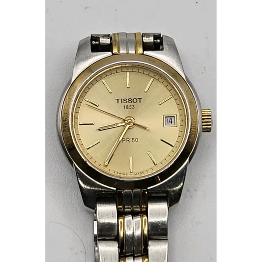 Tissot watch with silver and gold band 