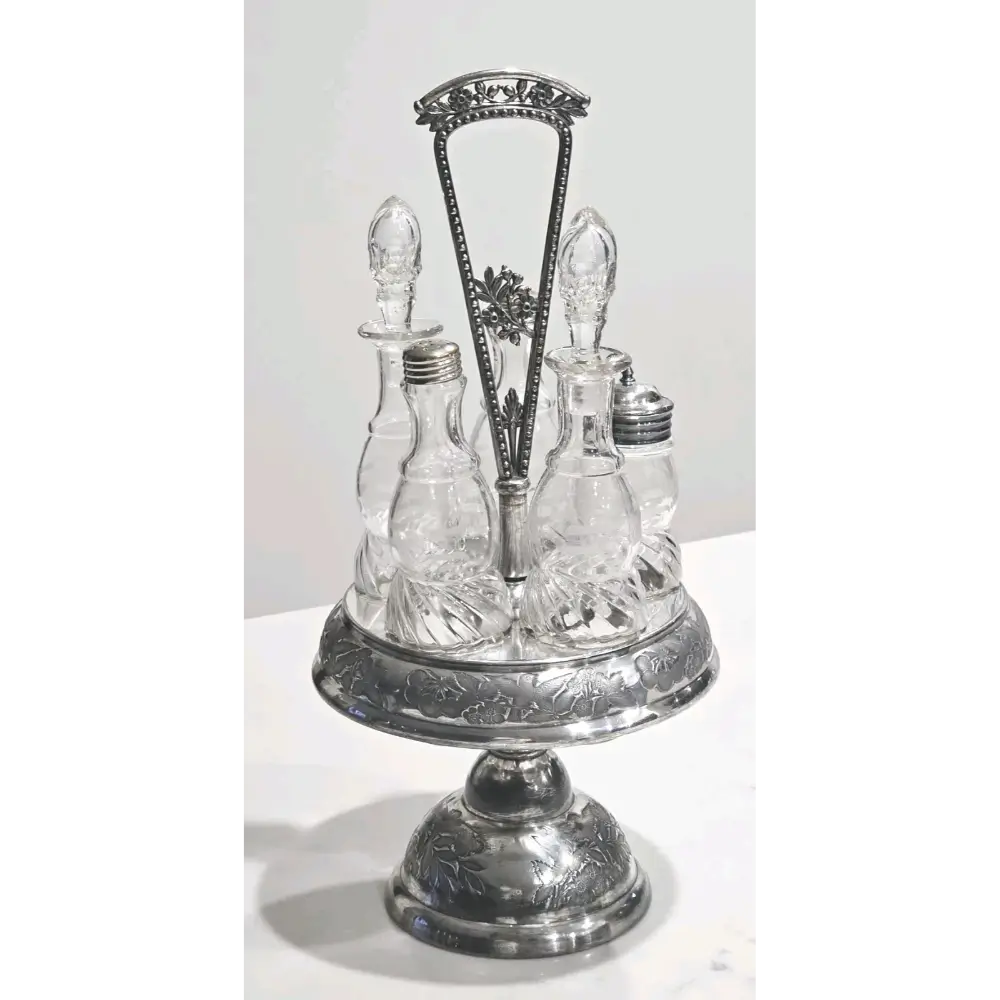Rogers & Bro. Antique Triple Plate Cruet Set with 5 Etched Glass Bottles  from our Antique & Vintage Collection