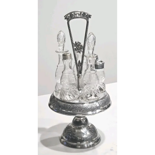 Rogers & Bro. Antique Triple Plate Cruet Set with 5 Etched Glass Bottles  from our Antique & Vintage Collection