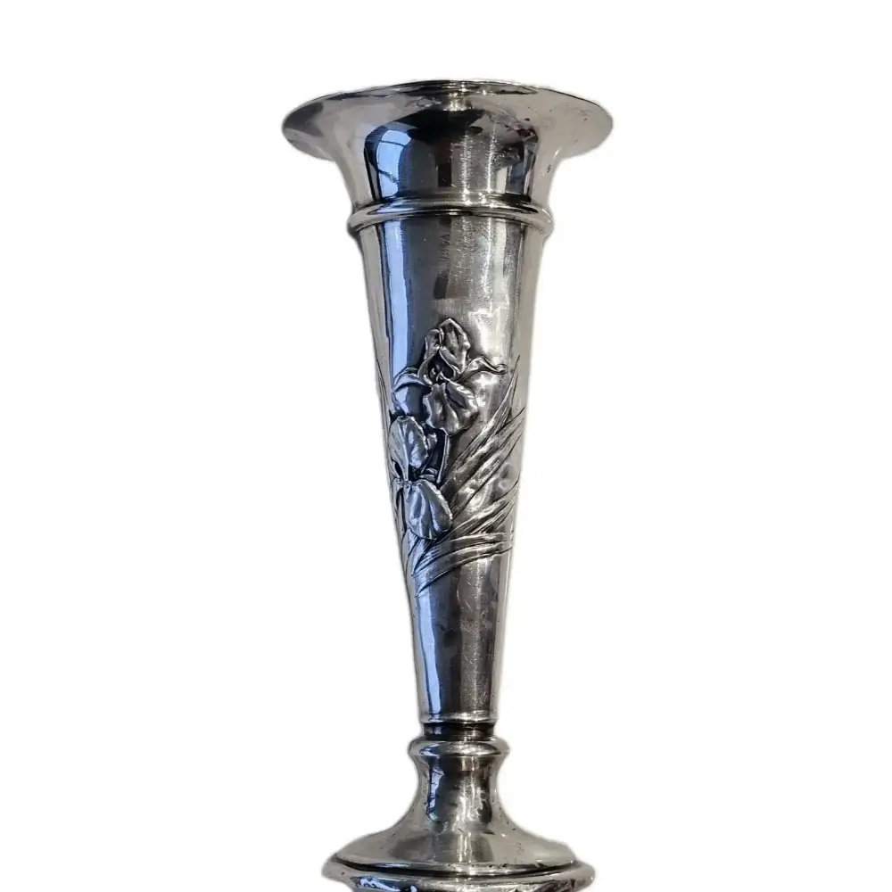 Hardy Bros Antique Sterling Silver Trumpet Vase - Art Nouveau Iris Floral 1905 London