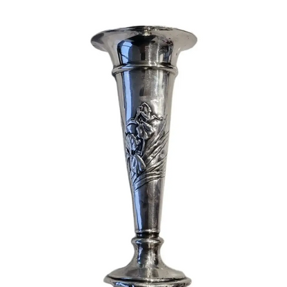 Hardy Bros Antique Sterling Silver Trumpet Vase - Art Nouveau Iris Floral 1905 London