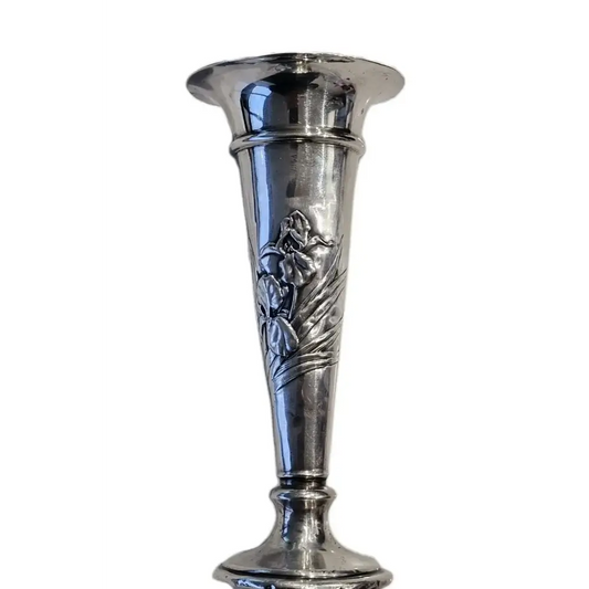 Hardy Bros Antique Sterling Silver Trumpet Vase - Art Nouveau Iris Floral 1905 London
