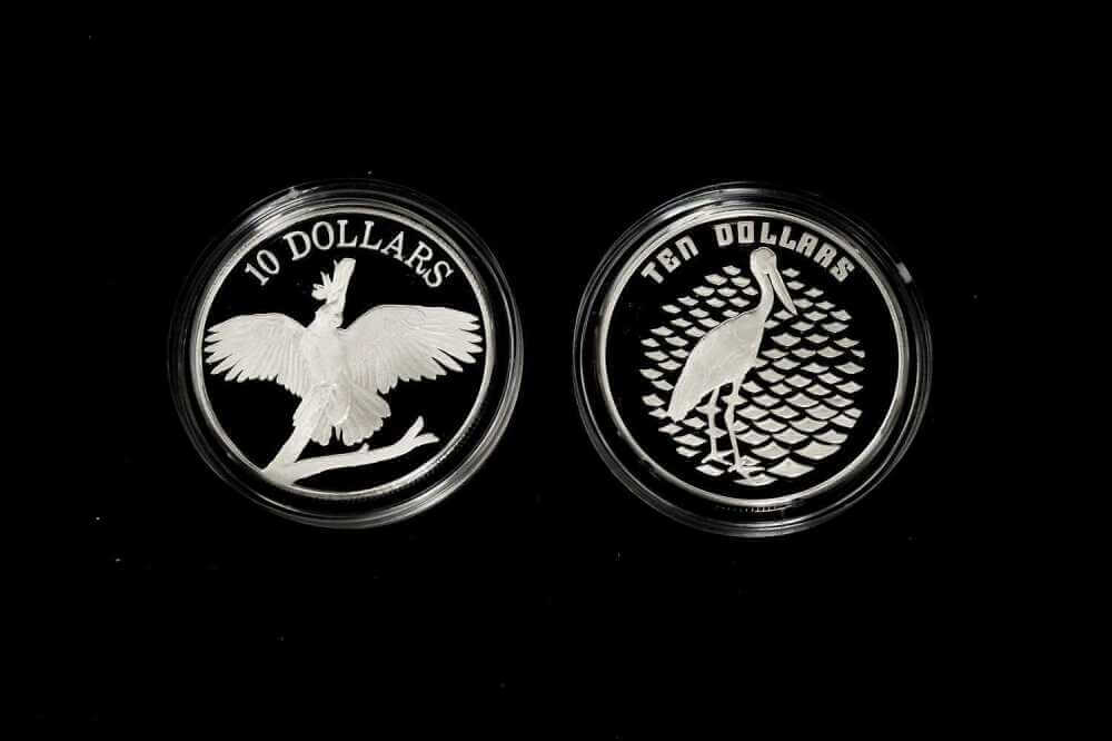 Two Birds of Australia $10 .925 silver proof coins Cockatoo 1990 and Jabiru 1991
