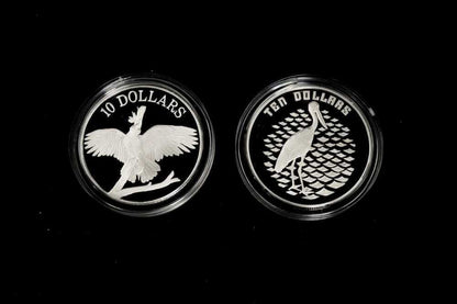 Two Birds of Australia $10 .925 silver proof coins Cockatoo 1990 and Jabiru 1991
