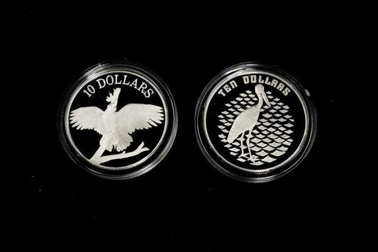 Two Birds of Australia $10 .925 silver proof coins Cockatoo 1990 and Jabiru 1991
