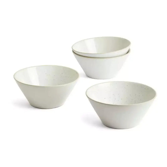 Four white ceramic bowls