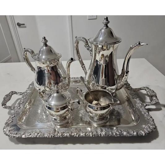 Vintage Victorian silver plated tea & coffee set with 5 pieces and tray