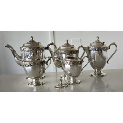 Vintage 5-piece silver plated tea set in Old Sheffield reproduction style