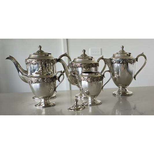 Vintage 5-piece silver plated tea set in Old Sheffield reproduction style