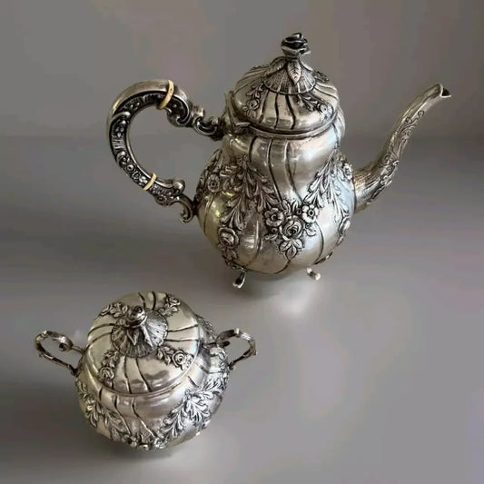 Vintage 800 silver tea pot and sugar bowl set from Germany circa 1900