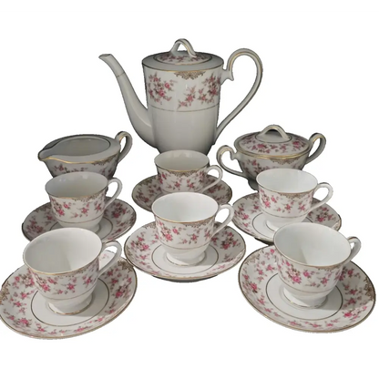 Elegant display of the complete 14-piece tea set for six people