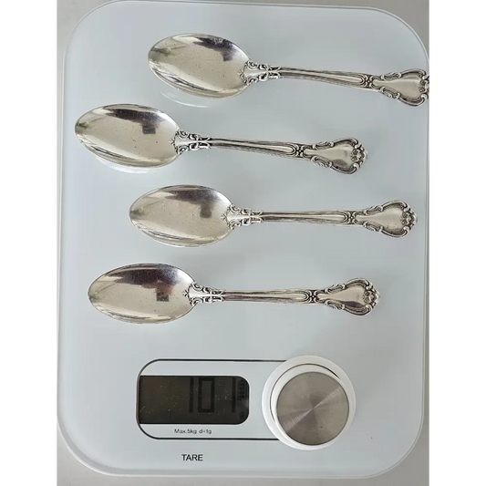 Vintage sterling silver teaspoons, lot of 4, total 100g