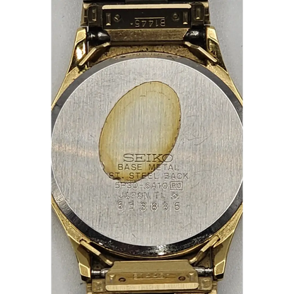 Back view of a gold Seiko watch 