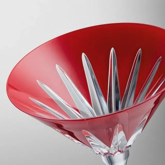 Red glass bowl with cut-out design