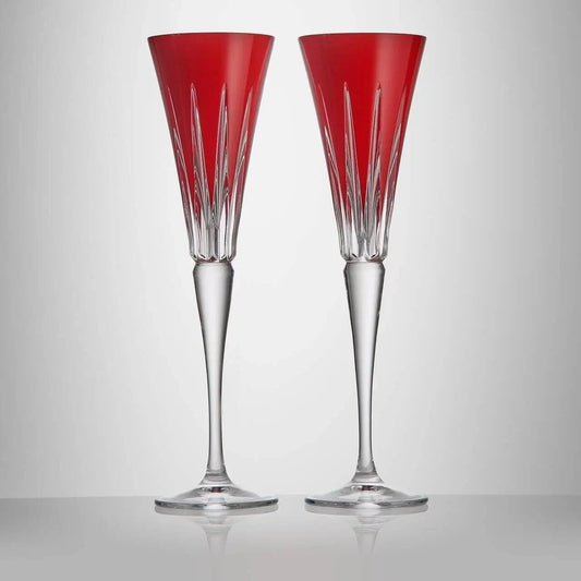 Waterford Luxury Ruby Red Crystal Flutes with Signature Etching - New Year Pair  from our tableware collection
