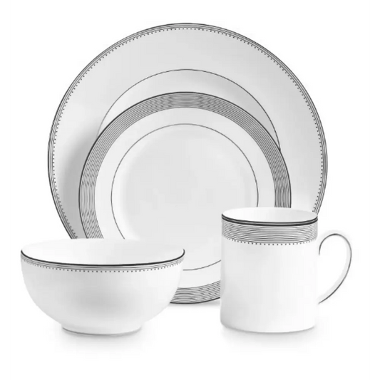 Wedgwood Vera Wang Grosgrain 4-Piece Setting in Fine Bone China - Silver Platinum Lace Details