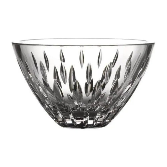 Clear glass bowl with intricate cut patterns 