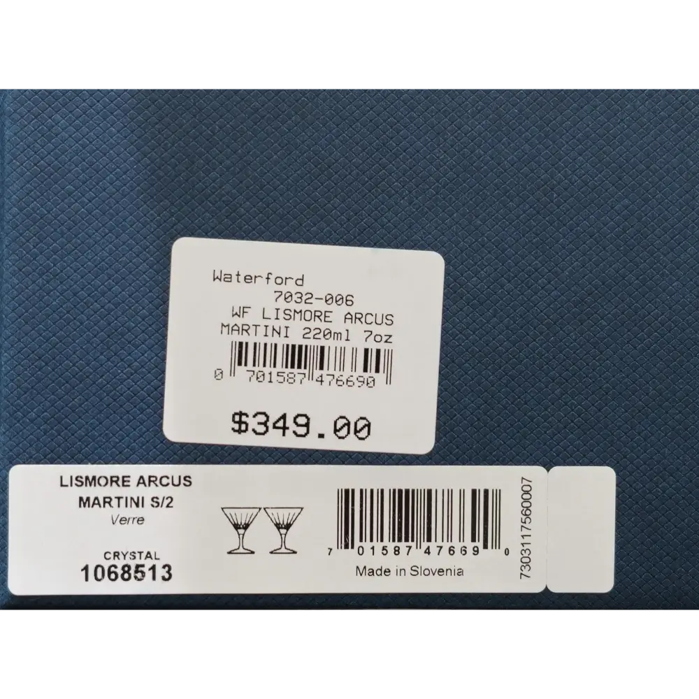 Label on a blue textured surface with product details and pricing.