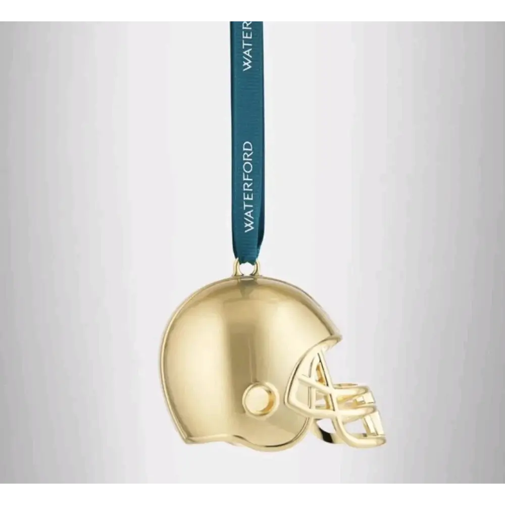 Gold football helmet ornament with Waterford tag