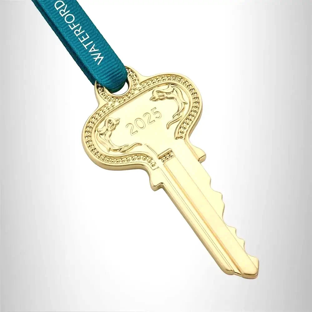 Waterford crystal brand golden key ornament close-up detail