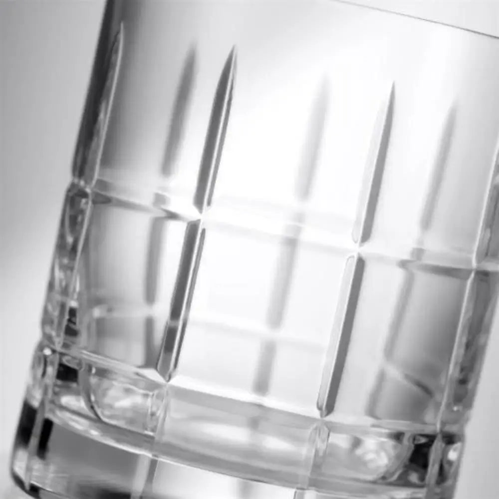 Close-up of a clear glass with geometric patterns
