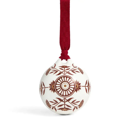 Decorative Christmas ball ornament with brown patterns on a white background