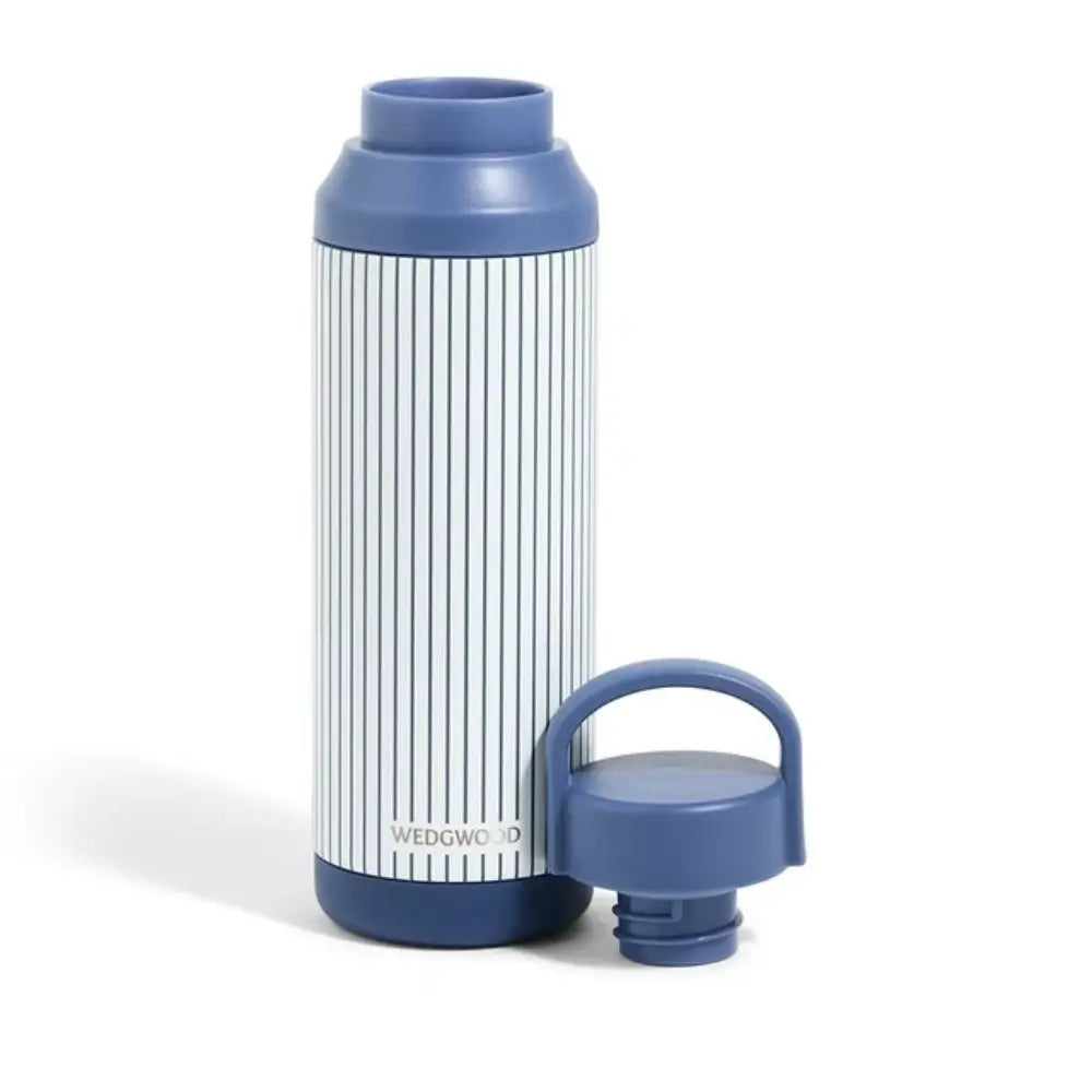 Wedgwood Gio Insulated Bottle 500ml Navy Blue with Modern White Striped Pattern