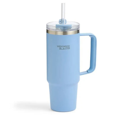 Wedgwood Jasper Blue Stainless Steel Tumbler with Handle and Straw 888ml