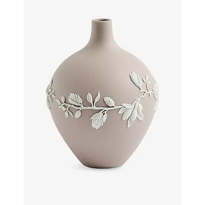 Wedgwood Magnolia Blossom Vase 14cm Made in England - Pale pink Jasperware with White Floral Relief