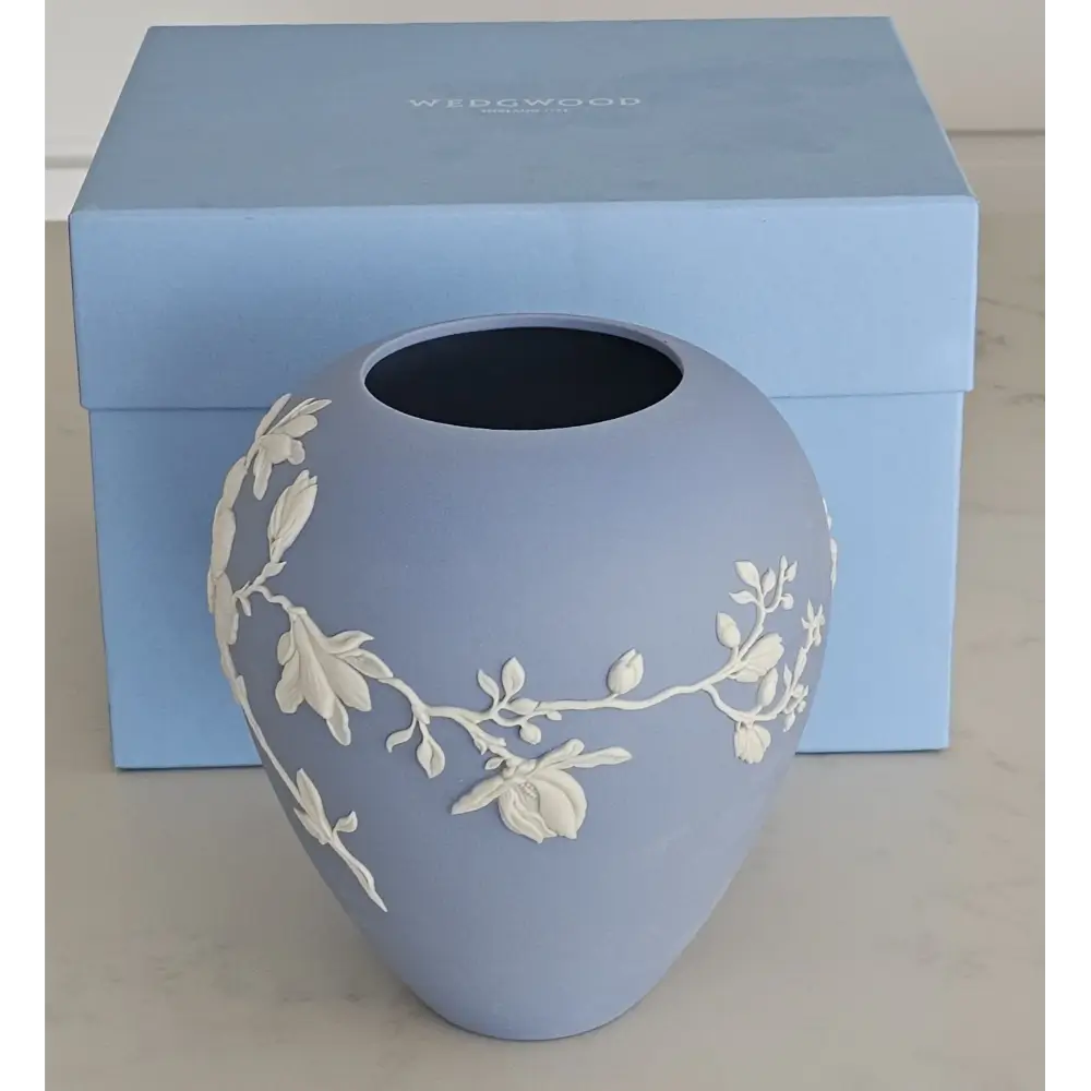 Wedgwood Magnolia Blossom Blue Jasperware Bud Vase 18cm - Thumbnail 2