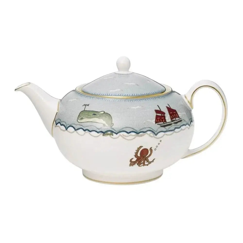 Wedgwood Sailor's Farewell Large Teapot with Kit Kemp nautical folk art and gold banding.