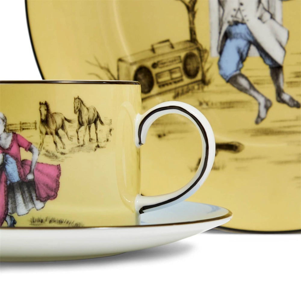 Close-up of Sheila Bridges Harlem Toile de Jouy Pattern on Wedgwood China