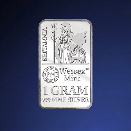 A 1 gram silver bar from Wessex Mint featuring a Britannia design from our Gold Proof Sets & Commemorative Medals collection 