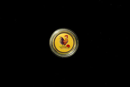 2005 Year of the Rooster Coloured Edition $5 gold coin 1/20 oz front view
