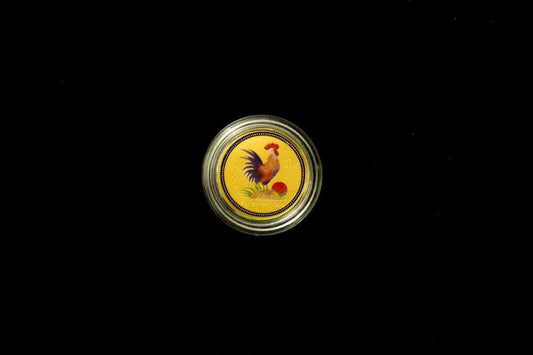 2005 Year of the Rooster Coloured Edition $5 gold coin 1/20 oz front view