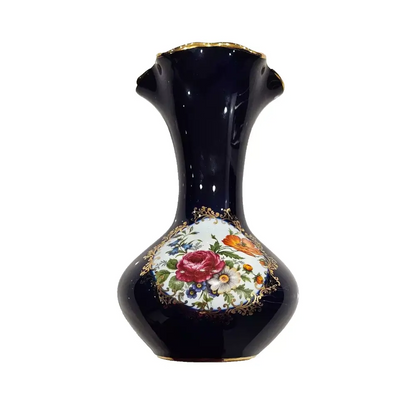 Black vase with floral design