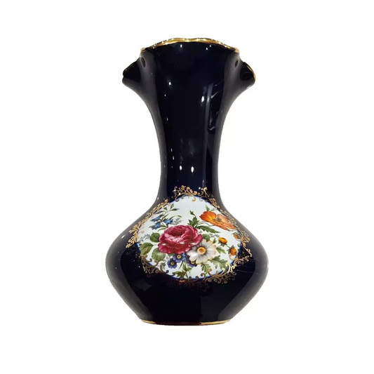 Black vase with floral design