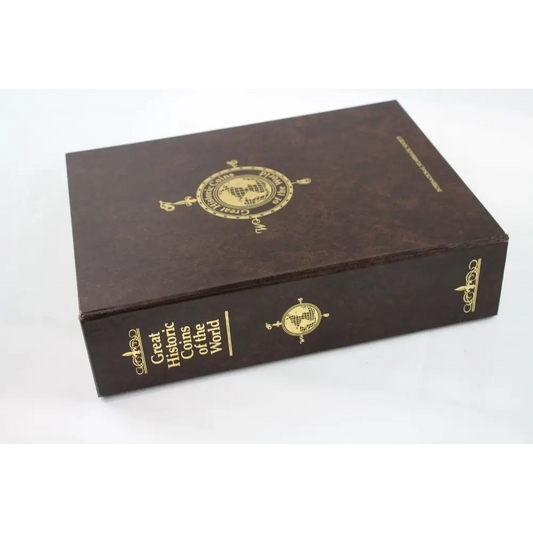 A dark brown hardcover book titled 'Great Historic Cities of the World' with gold foil decorative emblems and text, photographed on a plain white background from our Commemorative Sets Australia