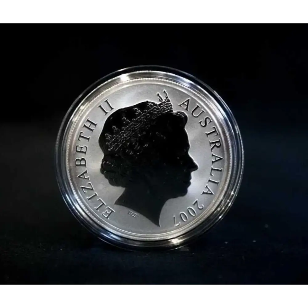 Queen Elizabeth II effigy on 2007 Australian silver dollar coin
